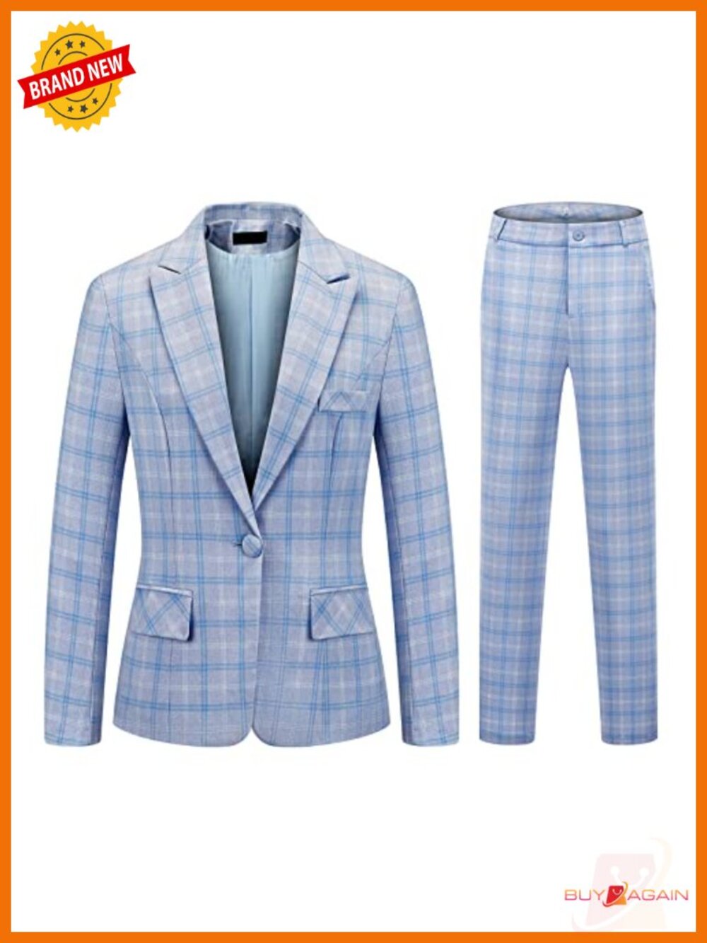 Womens 2 Piece Plaid Suits Set Business Blazer Jacket Long Sleeve Pant Suit